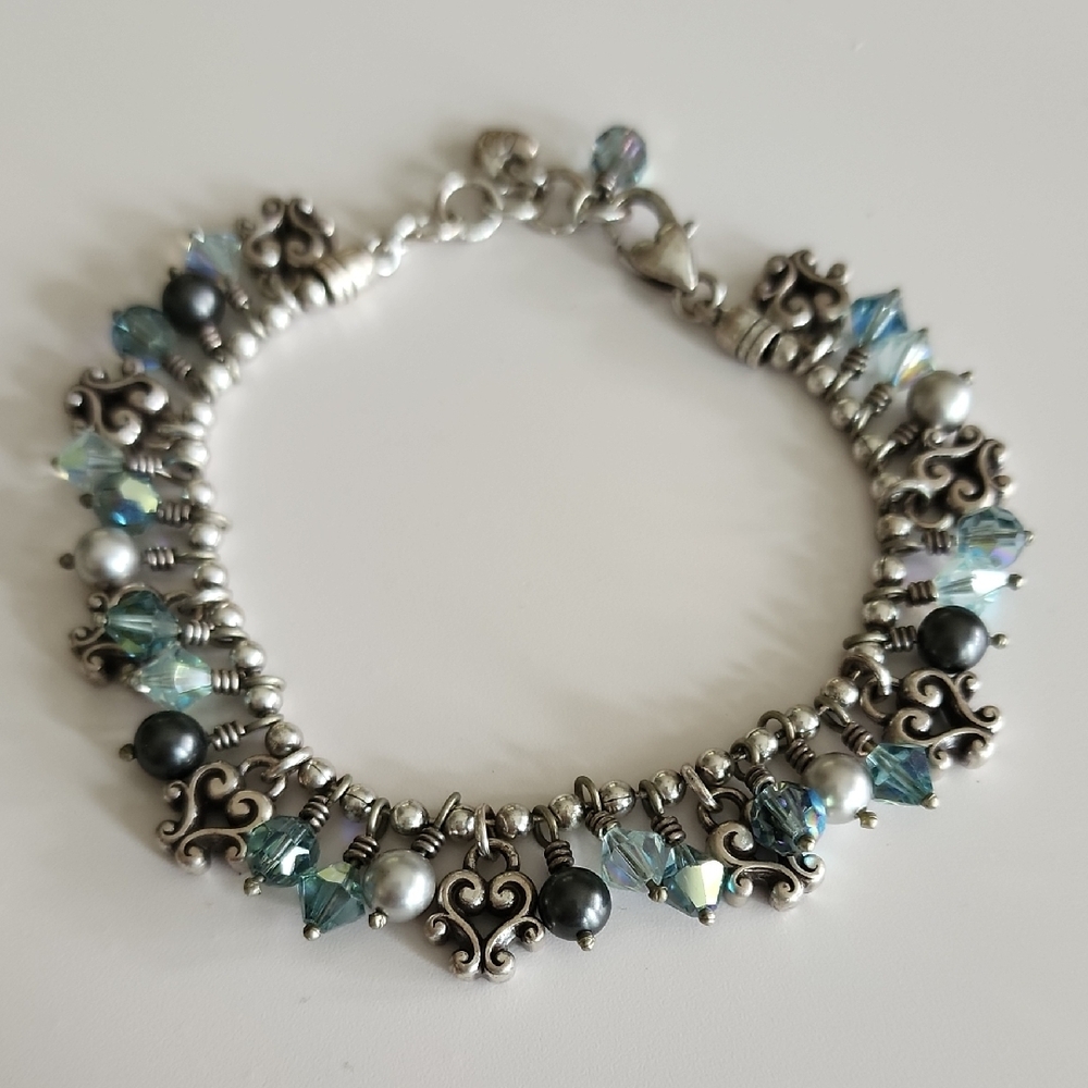 Brighton Cannes Elegant Silver and Blue Charm Bracelet